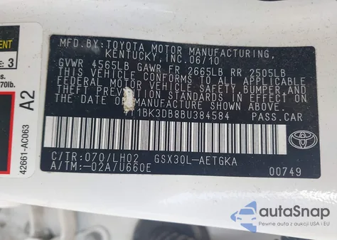 2011 Toyota Avalon from USA, damaged, VIN 4T1BK3DB8BU384584